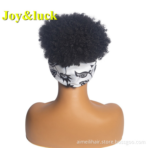 Ladies Scarf Wig for African Women Ombre White Hairband Black Hair Short Afro Kinky Curly Headband Wig Synthetic Hair Wigs